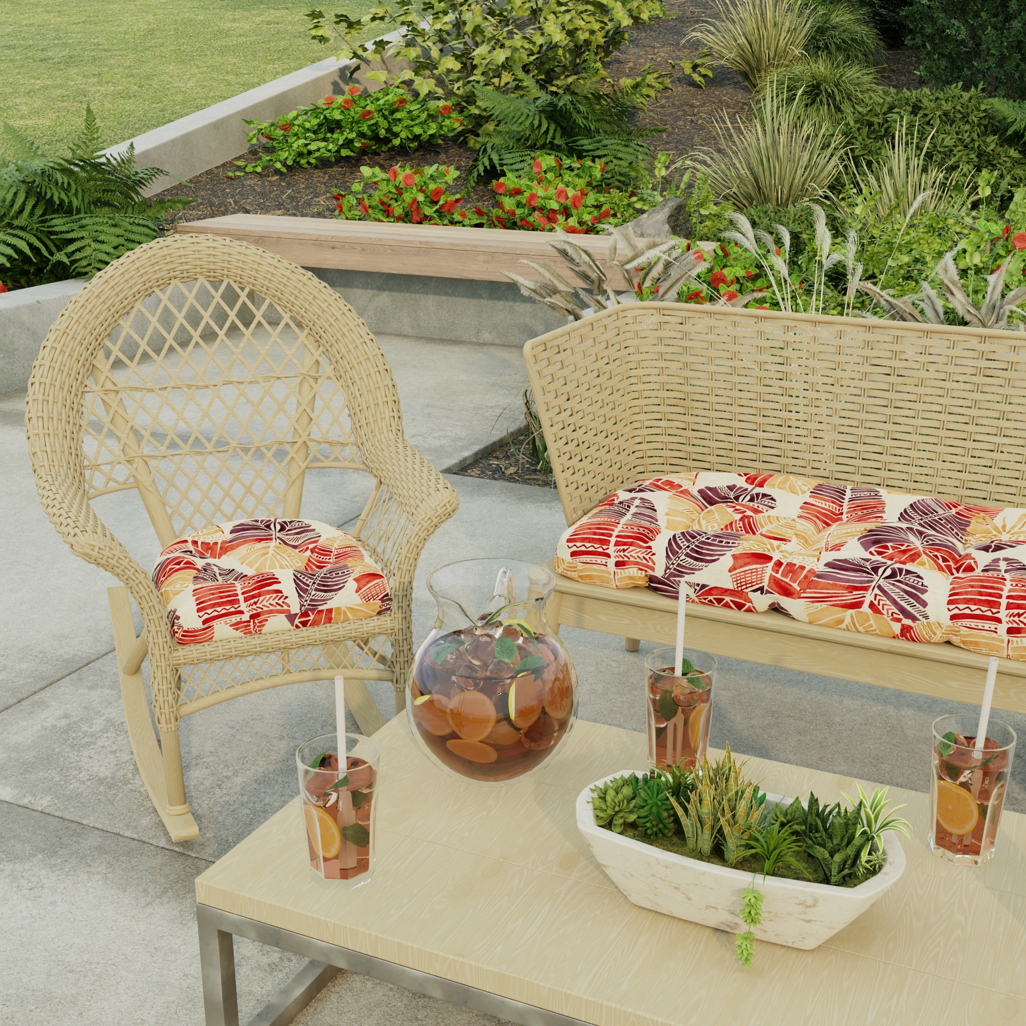18" x 18" Blue Solid Tufted Contoured Outdoor Wicker Seat Cushion (Set ...